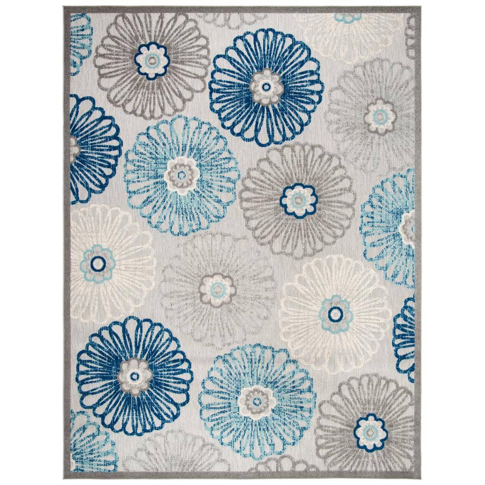 Cabana Bloom 9' x 12' Blue Floral Easy-Care Outdoor Rug