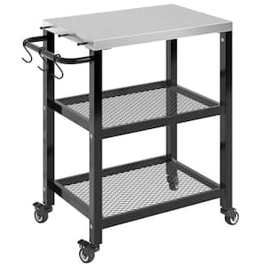 Patio Outdoor Indoor Grill Cart Table Patio Food Serving Bar Stainless Steel Flattop Cooking Prep Table with Wheels