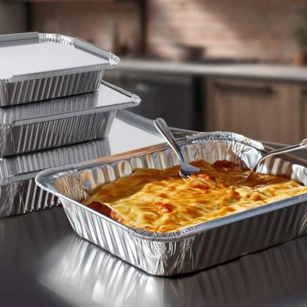 30-Pack Disposable Aluminum Pans with Lids for Take-Out, Baking, Cooking, Storage, Freezing, Leftovers, Square Combo Set