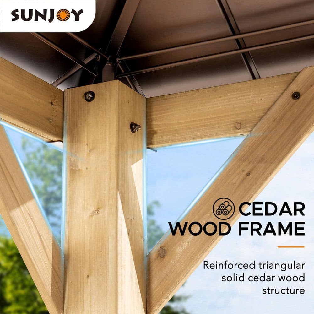 Sunjoy 11 x 11 ft. Cedar Framed Gazebo with Brown Steel and Polycarbonate Roof