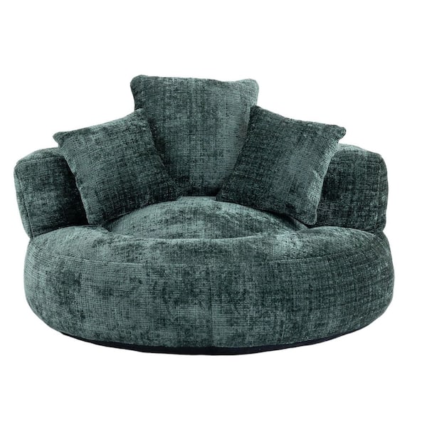 Emerald Chenille Middle Bean Bag Chair, Durable Comfort Lounger High Back Couch, Single Gaming Lazy Sofa with 3 Pillows