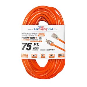 75 ft. 14-Gauge/3 Conductors SJTW 13 Amp Indoor/Outdoor Extension Cord with Lighted End Orange (1-Pack)