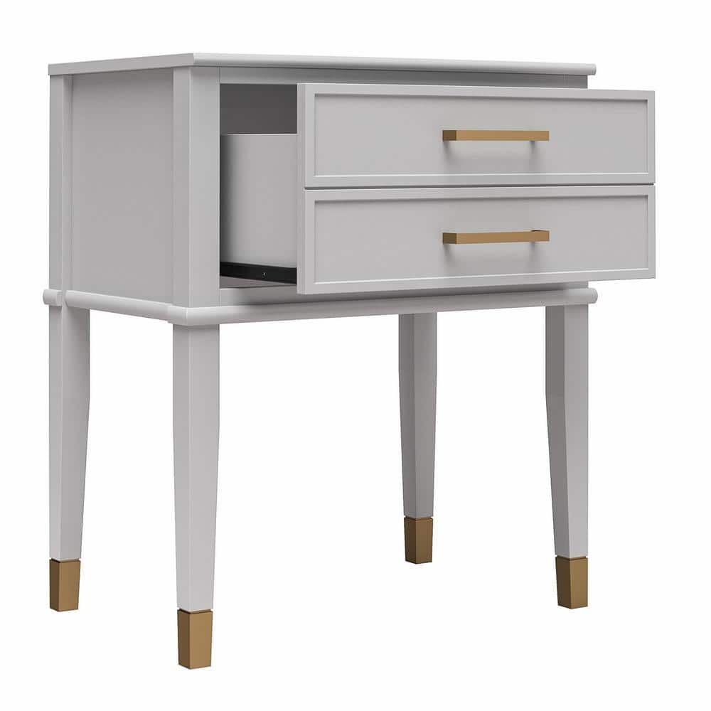Dove Gray Wooden End Table with Gold Accents and Storage