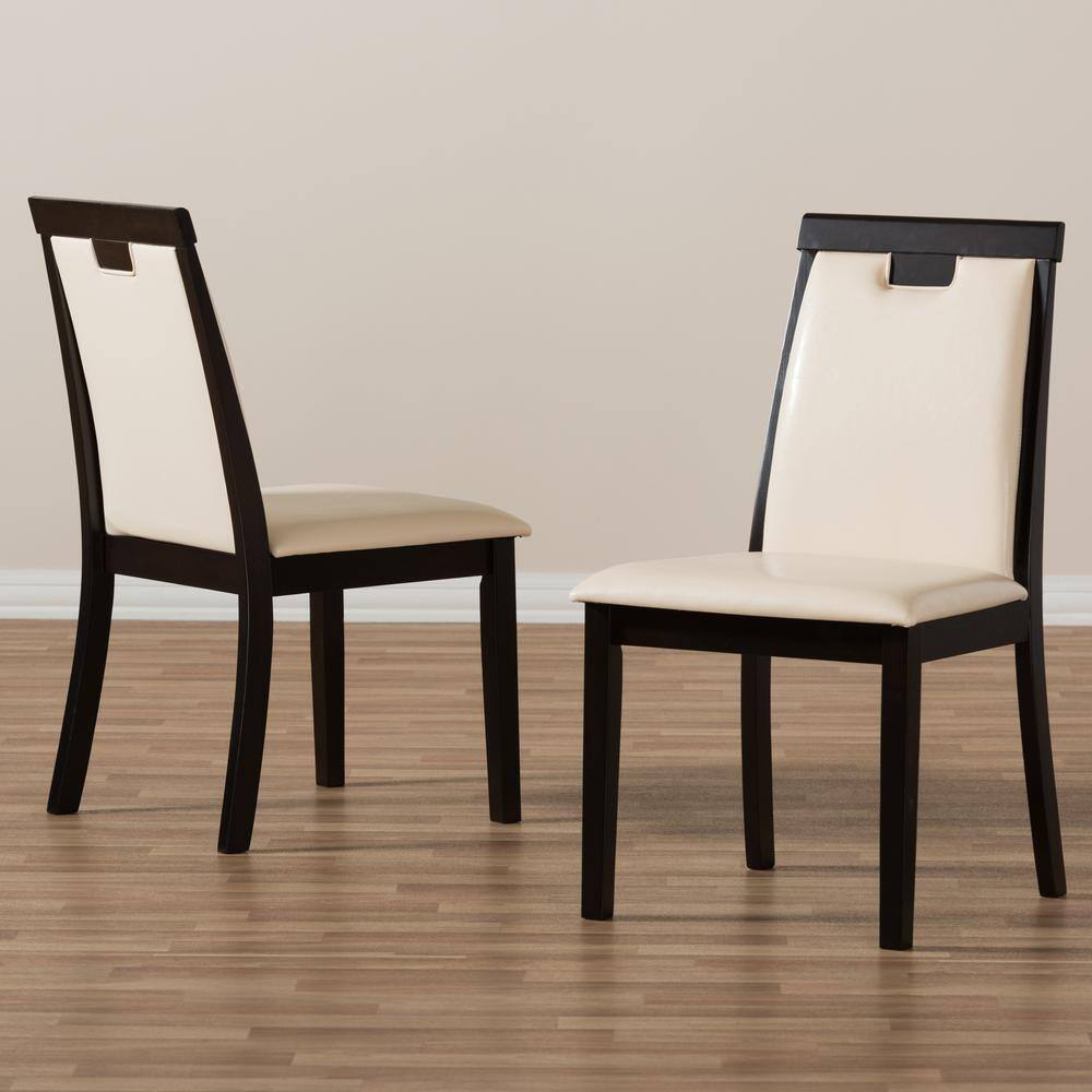 Evelyn Beige Faux Leather and Dark Brown Wood Dining Chairs