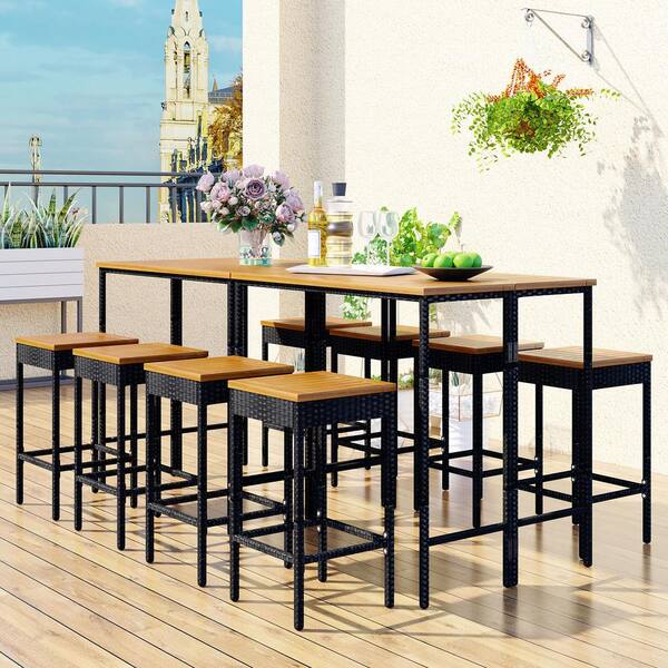 Wicker Outdoor Dining Table Set Bar, Tall Kitchen Table Set