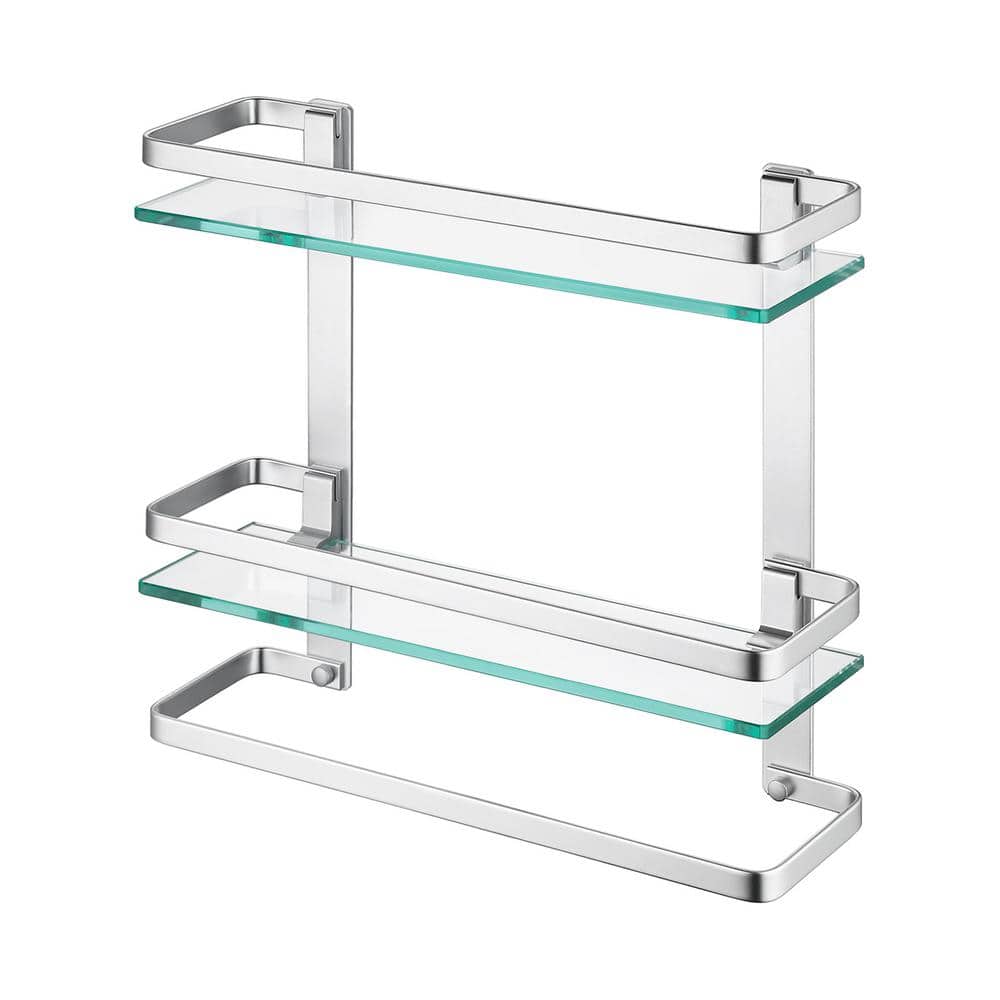 16 in. W x 14 in. H x 5 in. D Bathroom 2 Tier Aluminum Tempered Glass Shelf Rectangular with Rail in Anodized Aluminum price history on PriceWatchPro