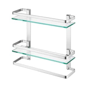 16 in. W x 14 in. H x 5 in. D Bathroom 2 Tier Aluminum Tempered Glass Shelf Rectangular with Rail in Anodized Aluminum