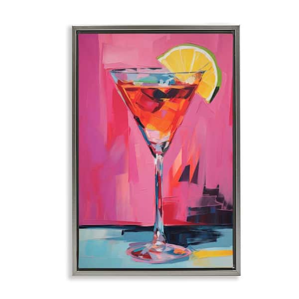 Stupell Industries Pink Lady Cocktail by LSR Design Studio Gray Floater Frame Food Graphic Art Print 31 in. x 21 in.