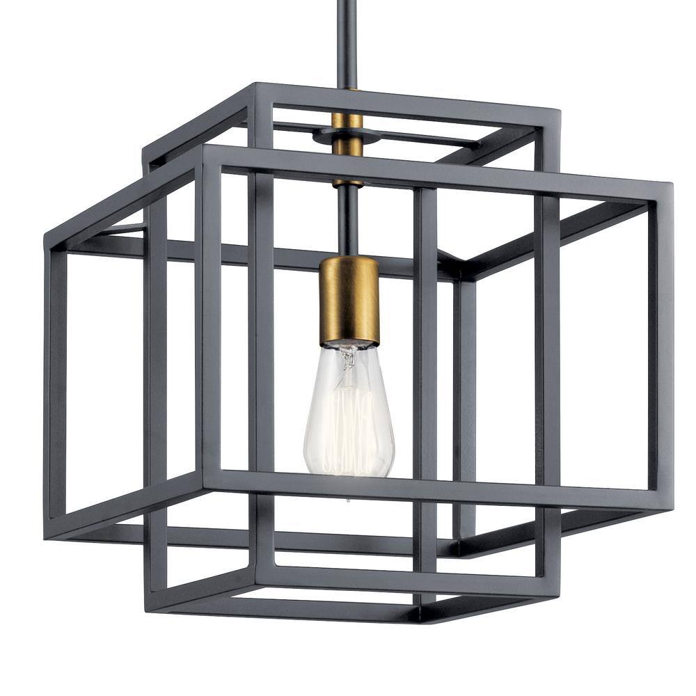 Modern Matte Black and Gold 12" Ceiling Pendant with Glass Accents