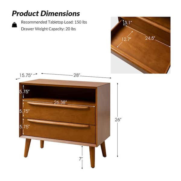 JAYDEN CREATION Leslie Mid-Century Modern Acorn 2-Drawer