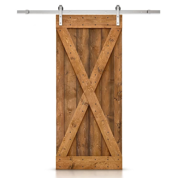CALHOME X Series 36 in. x 84 in. Solid Walnut Stained DIY Knotty Pine Wood Interior Sliding Barn Door with Hardware Kit