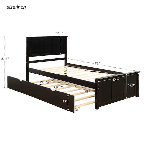 Utopia 4niture Nishel 76 in. Twin Platform Bed with Twin Trundle, Brown