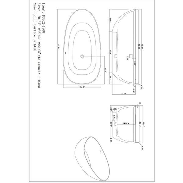 Unbranded - 71 in. x 35 in. Soaking Bathtub Convertible Drain in White