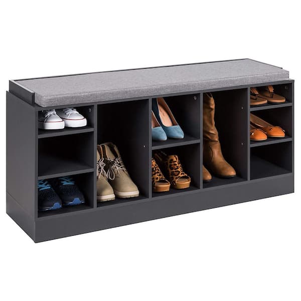 21.5 in. H 10-Pair Gray Wood Shoe Rack Bench 4-Tier Storage Shelf shoes-220  - The Home Depot
