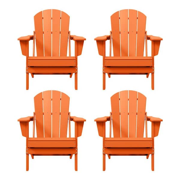Laguna 4-Pack Fade Resistant Outdoor Patio HDPE Poly Plastic Classic Folding Adirondack Chairs in Orange