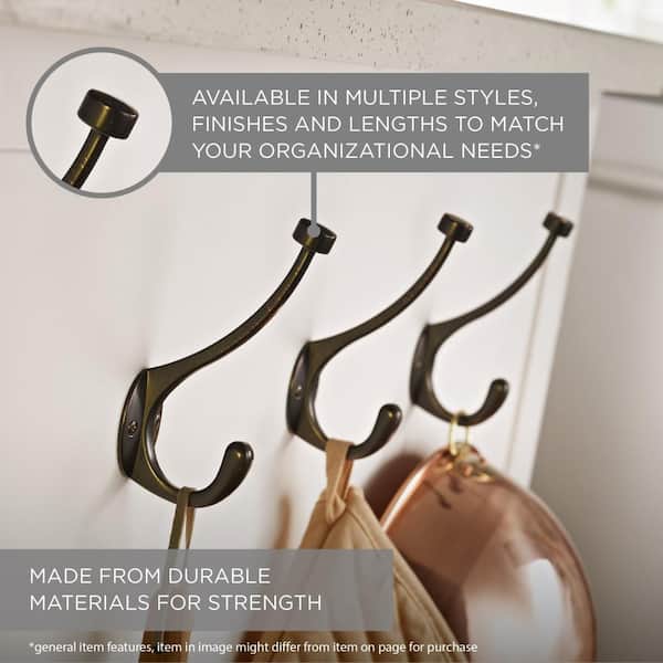 GlideRite 1-3/4 in. Classic Small Single Wall Coat Hooks Antique Brass Pack of 5, Gold
