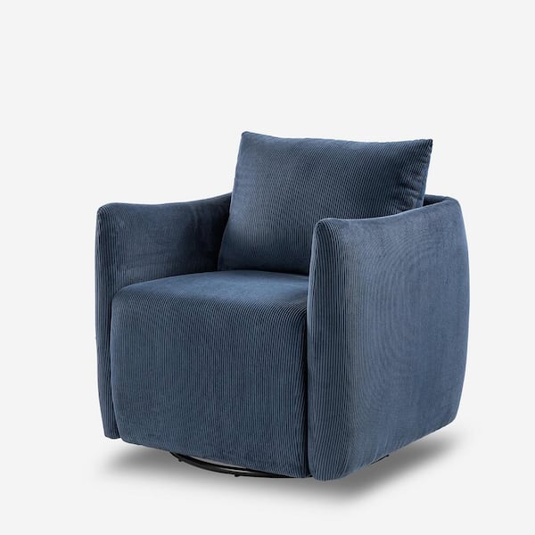 JAYDEN CREATION Erica Navy Upholstered Swivel Barrel Chair with Reversible Backrest