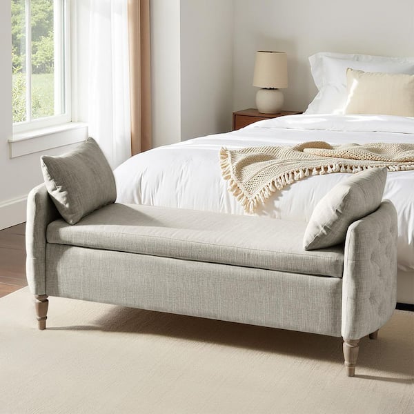 Reg 59 in. Grey Bench with Solid Wood Legs
