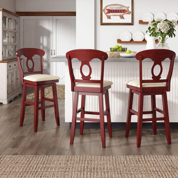 Antique Berry Napoleon Back Wood Swivel Bar Stool