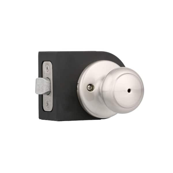 Cove Satin Nickel Privacy Door Knob with Lock for Bedroom or Bathroom featuring Microban Technology