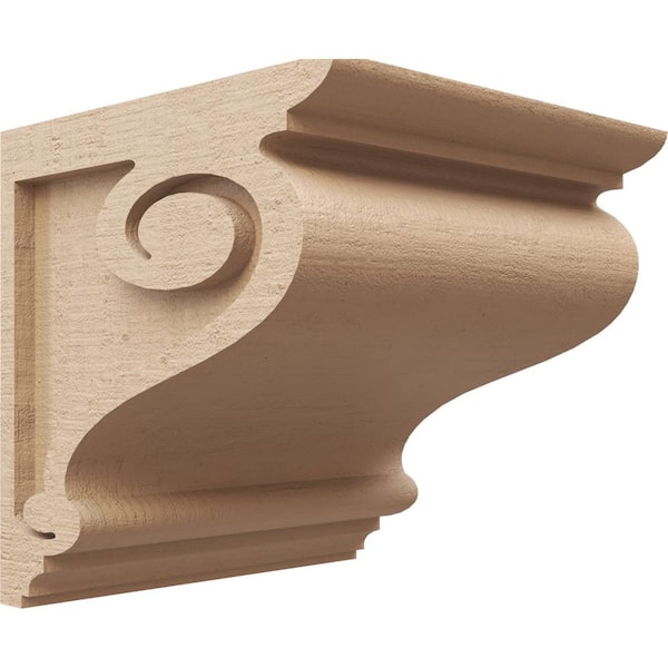 Ekena Millwork 10 in. x 10 in. x 10 in. Wide Scroll Rough Cedar Woodgrain TimberThane Corbel, Primed Tan