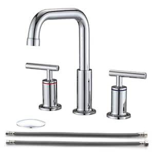 SWUP 8 in. Widespread Double-Handle Bathroom Faucet Combo Kit with Drain Kit Included and Pop Up Drain in Chrome