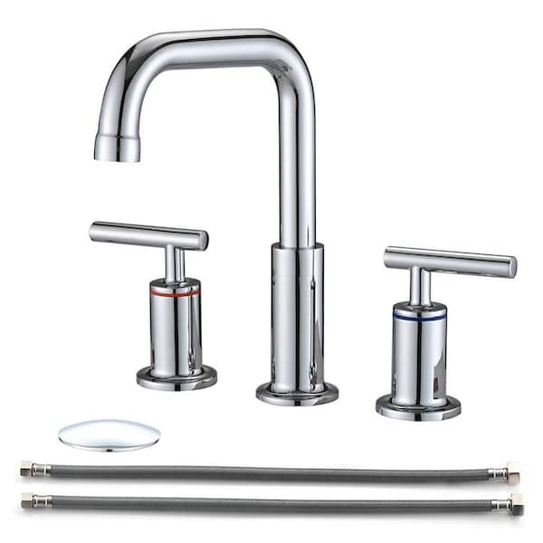 MYCASS SWUP 8 in. Widespread Double-Handle Bathroom Faucet Combo Kit with Drain Kit Included and Pop Up Drain in Chrome