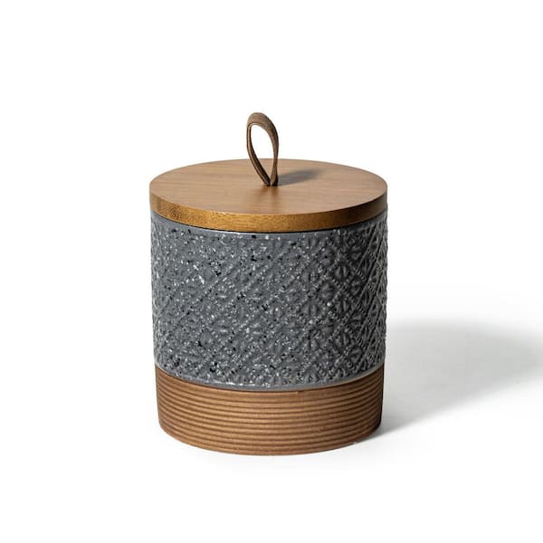 Gray Ceramic Coffee Grounds Container with Wooden Lid, Airtight 20 fl. oz Canister for Kitchen Storage