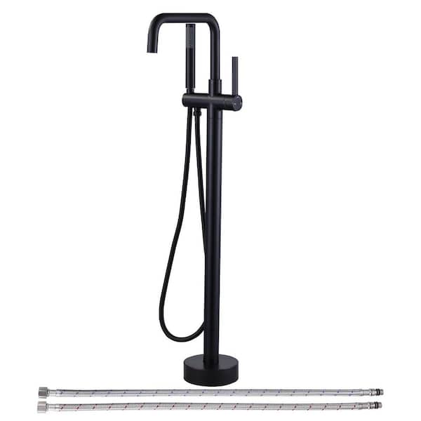 Single-Handle Freestanding Floor Mount Tub Faucet Bathtub Filler with Hand Shower in Oil Rubbed Bronze