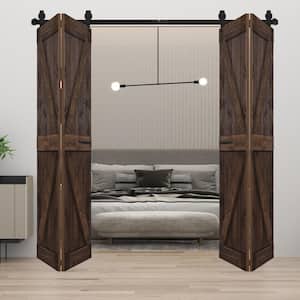 K Style 48 in. x 84 in. Kona Coffee Finished Solid Wood Double Bi-Fold Barn Door With Hardware Kit -Assembly Needed