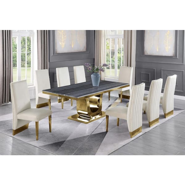 9 piece discount marble dining set