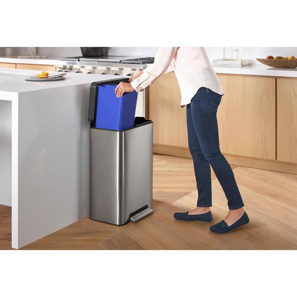 Stainless Steel Dual Compartment Kitchen Trash Can with Pedal