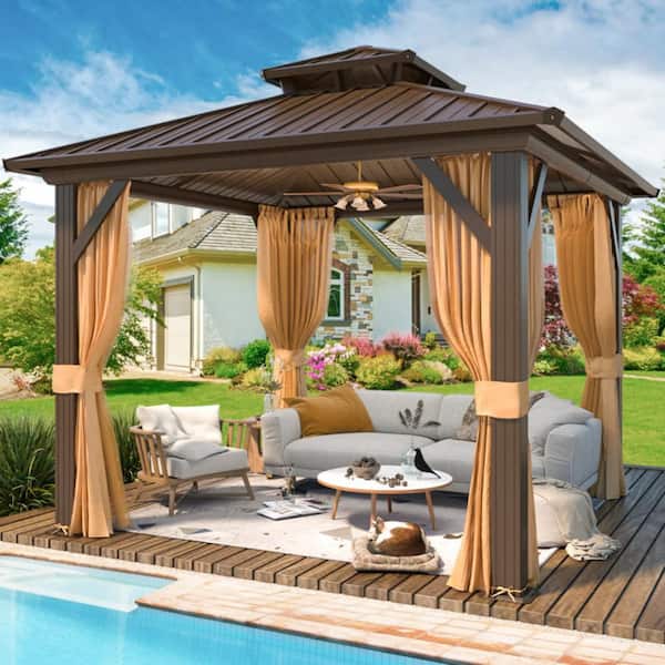 10 ft. x 10 ft. Hardtop Gazebo w/ Galvanized Steel Double Roof and Aluminum Frame and with Premium Curtains and Nettings