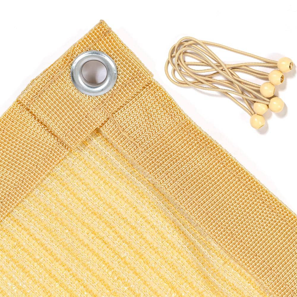 Shatex 10 ft. x 10 ft. 90% Fabric Sun Shade Cloth Taped Edge with Grommets Sun-Block Mesh Shade with 12 Bungee Balls, Wheat