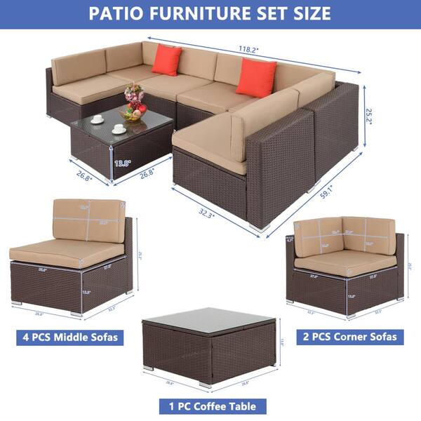 Winado Brown 7-Piece Wicker Outdoor Sectional Set with Beige Cushions  835121212571 - The Home Depot