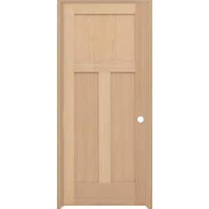 24 in. x 80 in. 3-Panel Mission Left-Hand Solid Unfinished Red Oak Wood Prehung Interior Door w/ Nickel Hinges
