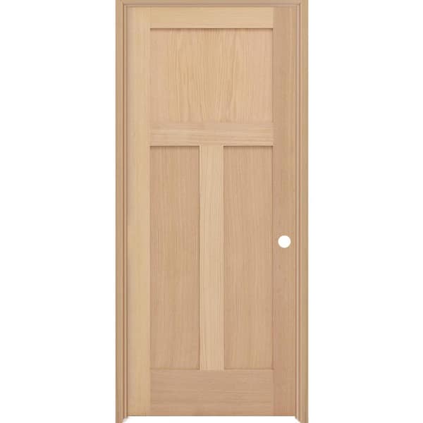 Steves & Sons 32 in. x 80 in. 3-Panel Mission Left-Hand Unfinished Red Oak Wood Single Prehung Interior Door with Nickel Hinges