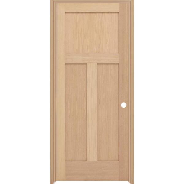 Steves & Sons 36 in. x 80 in. Universal 3-Pnl Mission Left-Hand Solid Unfinished Red Oak Wood Prehung Interior Door with Bronze Hinges