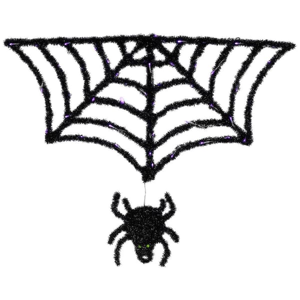 36" Black Lighted Spider and Web Halloween Yard Stake Decoration-Purple LED Lights