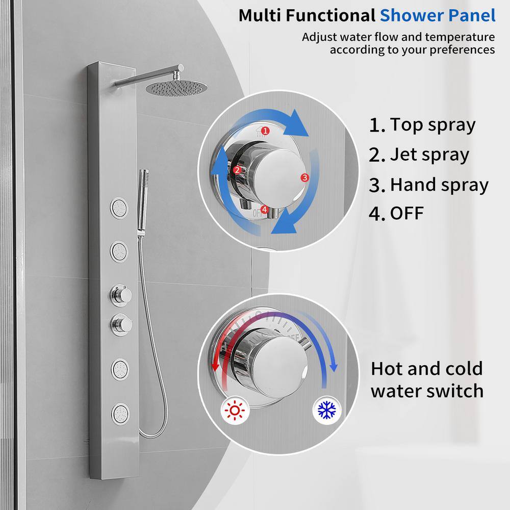Nickel Chrome Multi-function Shower Panel with Adjustable Head