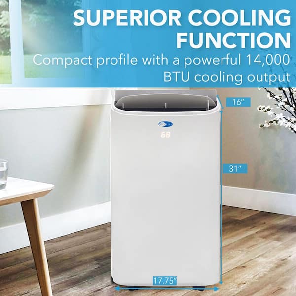 10,000 (DOE) BTU Portable Air Conditioner Cools 500 sq. ft. w/Heater, Dehumidifier and HEPA Filter, White