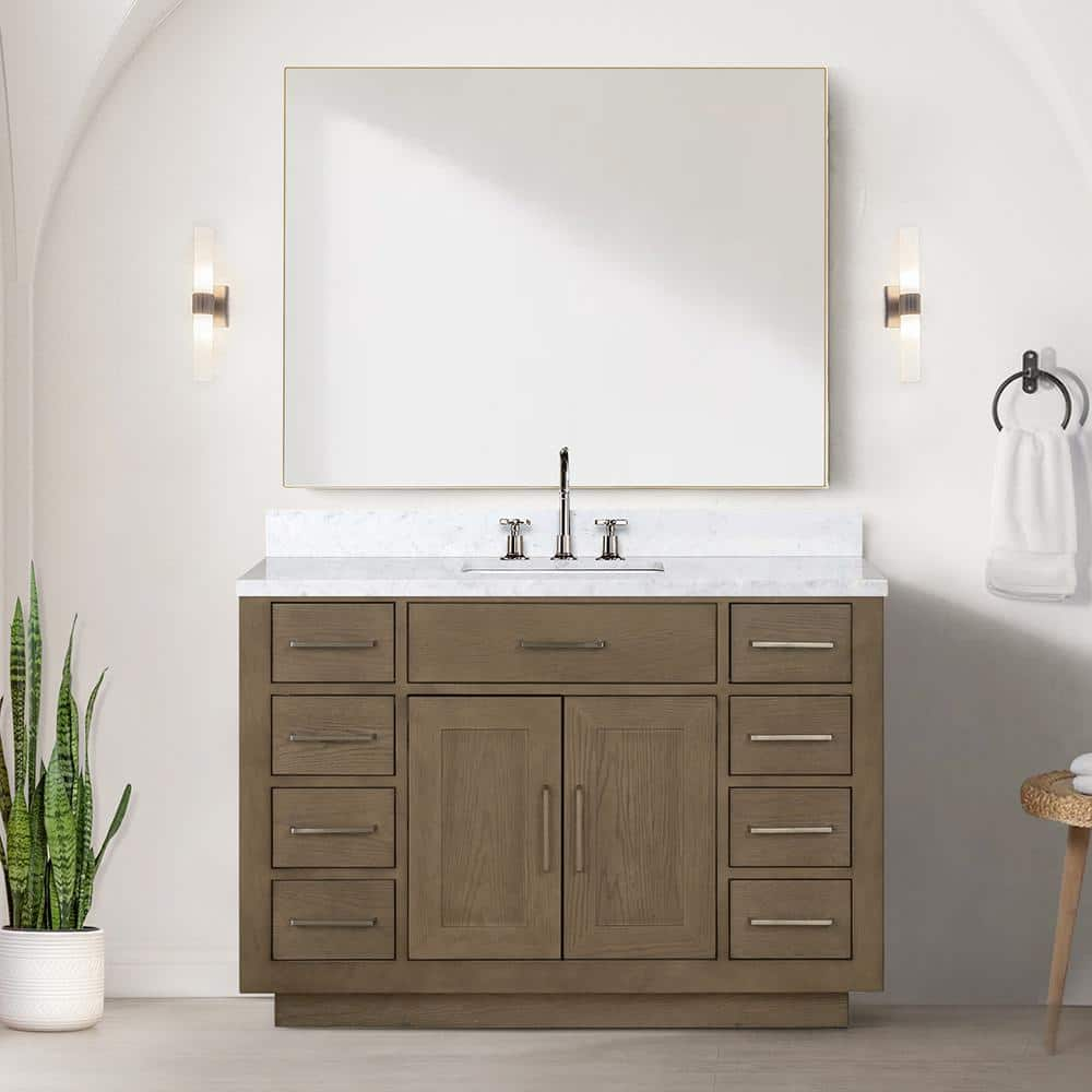 Condor 48 in W x 22 in D Grey Oak Single Bath Vanity, Carrara Marble Top, and 46 in Mirror -  Lexora, LVCO48SR110