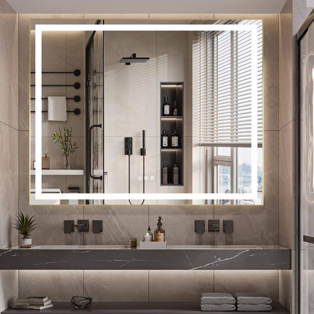 Andrea 48 in. W x 48 in. H Large Rectangular Metal Framed Dimmable ...
