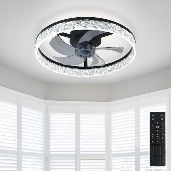 20 in. Black Small Fan Flush Mount Low Profile Modern Ceiling Fan Light for Bedroom Indoor Included APP Remote DC Motor
