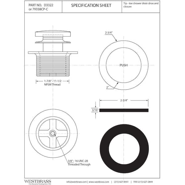 Pioneer Bath Waste & Overflow-Tip-Toe Bath Strainer; 1-1/2 Coarse Thread