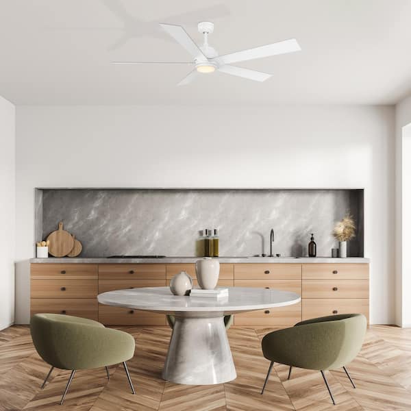 Kalmar 60 in. Integrated LED Indoor Matte White 10-Speed DC Ceiling Fan with Light Kit/Remote Control