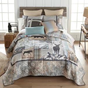 Nature's Collage UCC 3-Piece Ivory and Brown Polyester Queen Quilt Set