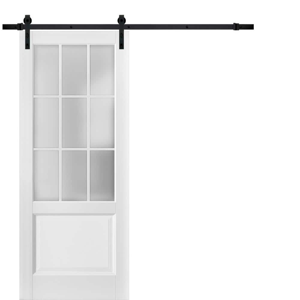 Assembly Required 32 in. x 96 in. 1-Panel Frosted Glass White Solid Wood Sliding Barn Door with Hardware Kit price history on PriceWatchPro