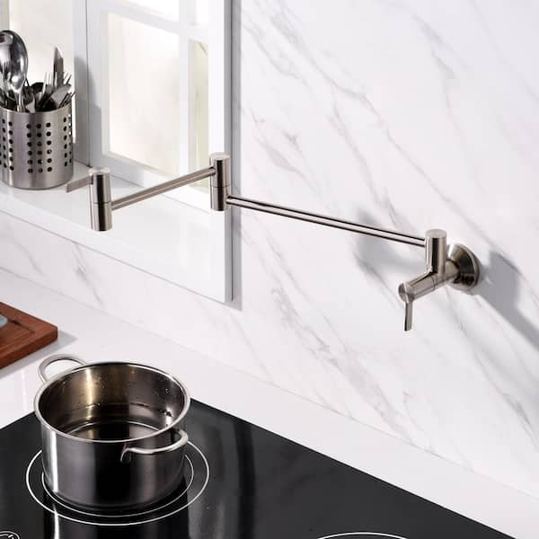 Contemporary 2-Handle Wall-Mounted Pot Filler in Brushed Nickel