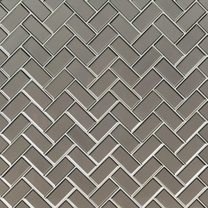 Champagne Bevel Herringbone 12.38 in. x 16.5 in. Glossy Glass Patterned Look Wall Tile (10.6 sq. ft./Case)